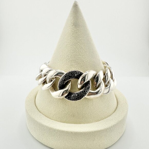 David Yurman Cordelia Curb Link Bracelet w/ Black Diamonds - 8.25" - RARE - Picture 1 of 13